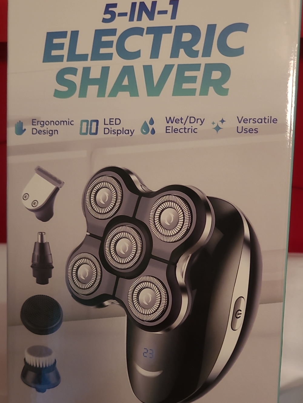 5-in-1 Men's Electric Head  Shaver By Purity Nose Head Hair Facial Brush Attach